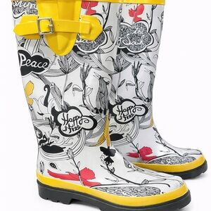 Sakroots Women’s Rain Boots – Size 9 – Yellow Floral Rubber Boots